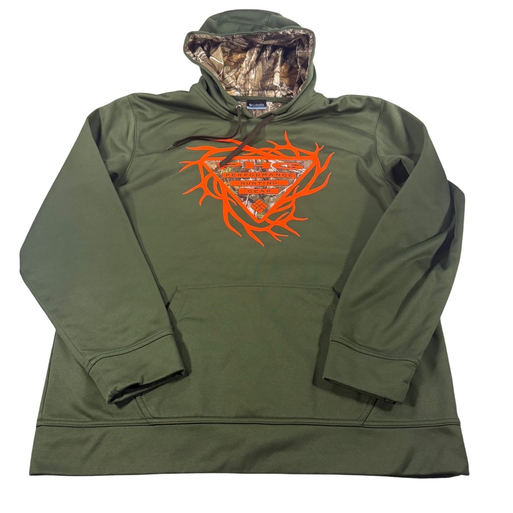 Columbiaโ PHG Performance Hunting Gear Hoodie Mens L Olive Green Camo Pullover